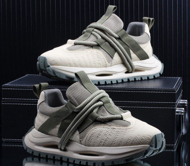 Men's Green and Beige thick-soled sneakers