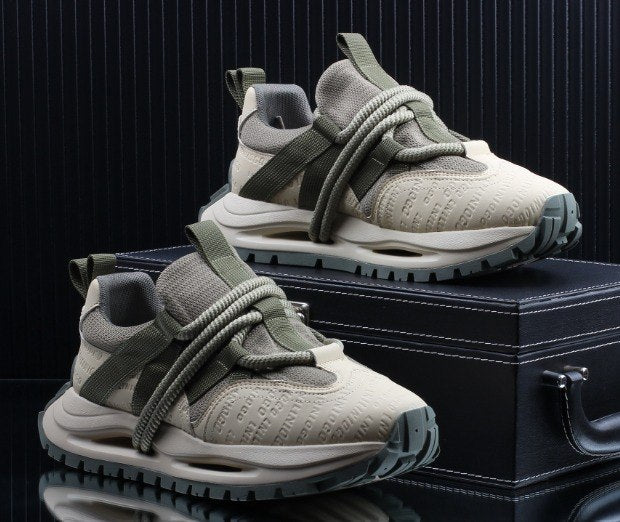Men's Green and Beige thick-soled sneakers