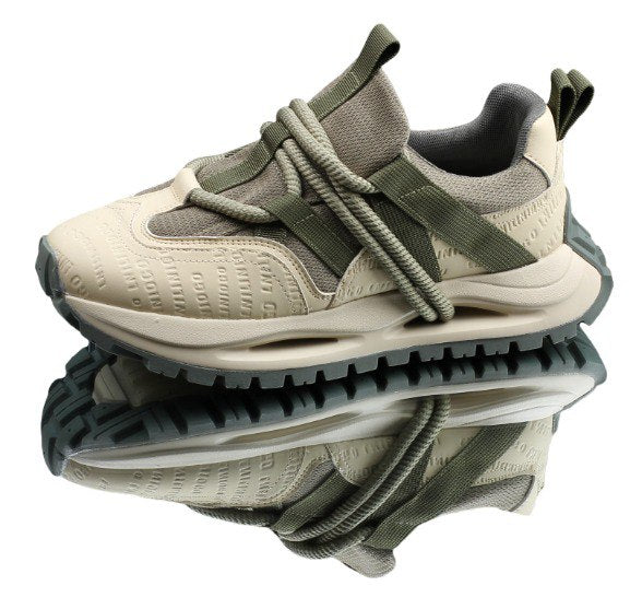 Men's Green and Beige thick-soled sneakers