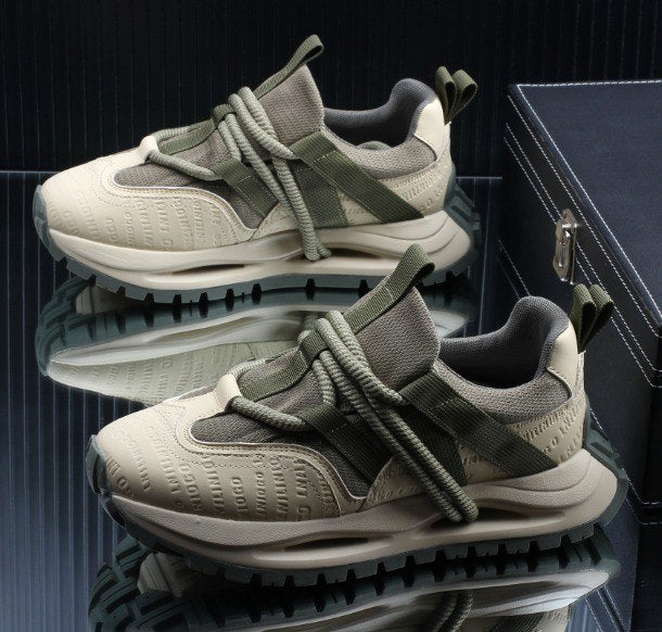 Men's Green and Beige thick-soled sneakers