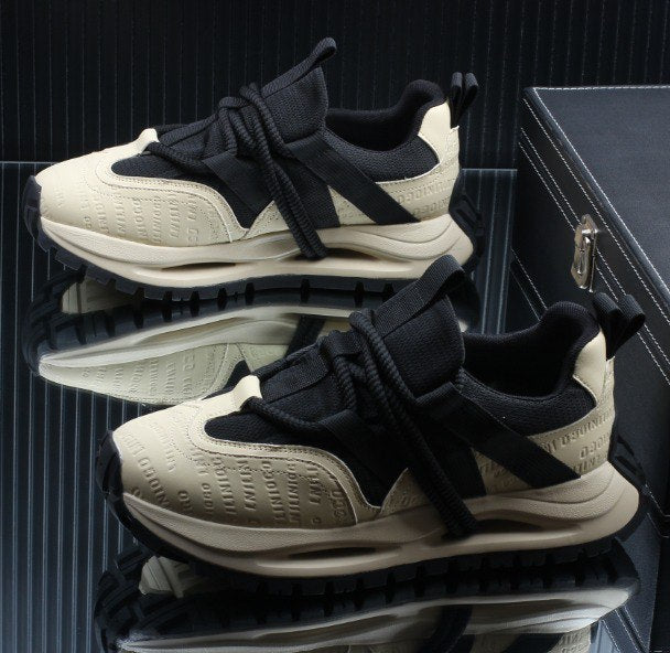 Men's Black and Beige thick-soled sneakers