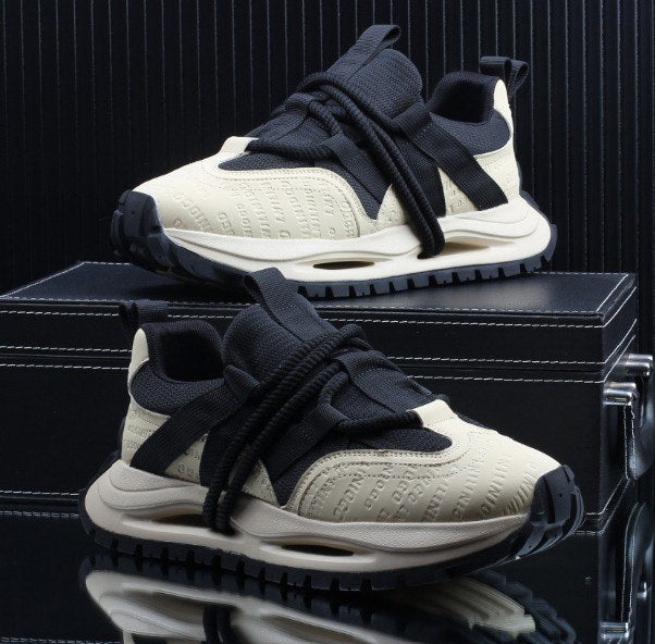 Men's Black and Beige thick-soled sneakers
