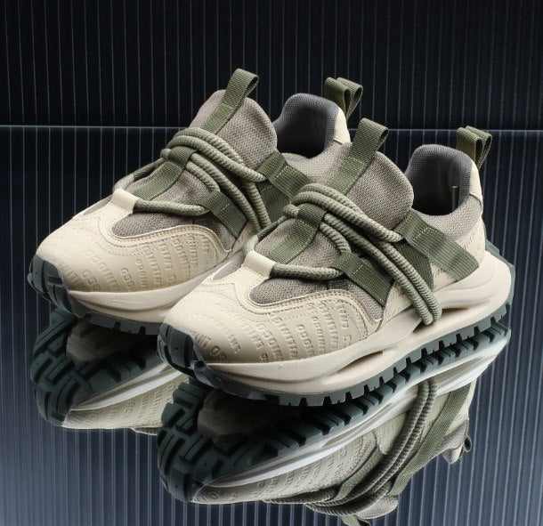 Men's Green and Beige thick-soled sneakers