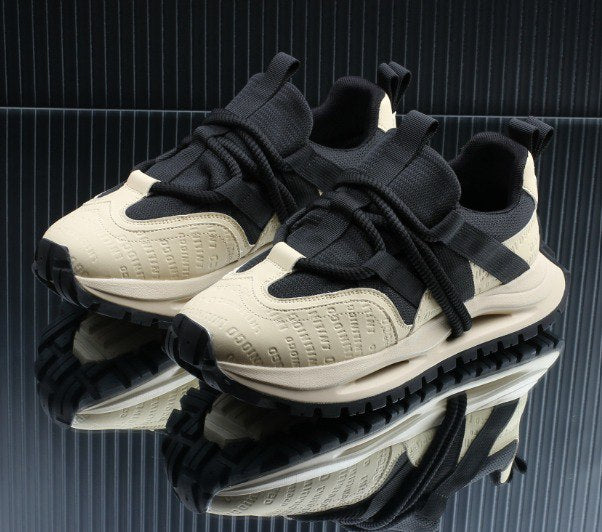 Men's Black and Beige thick-soled sneakers