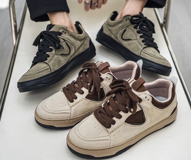 SUEDE Brown Panel Vintage Chunky Sneakers