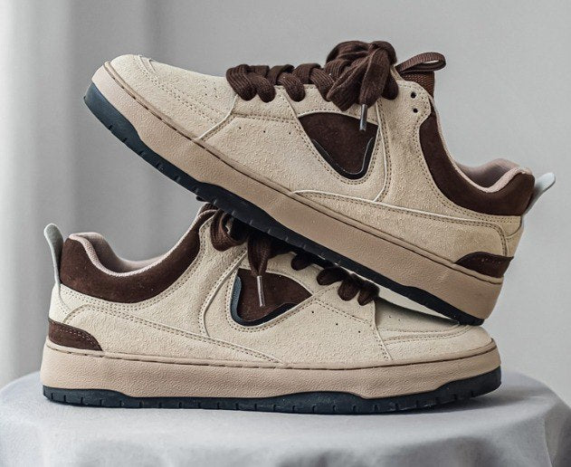SUEDE Brown Panel Vintage Chunky Sneakers