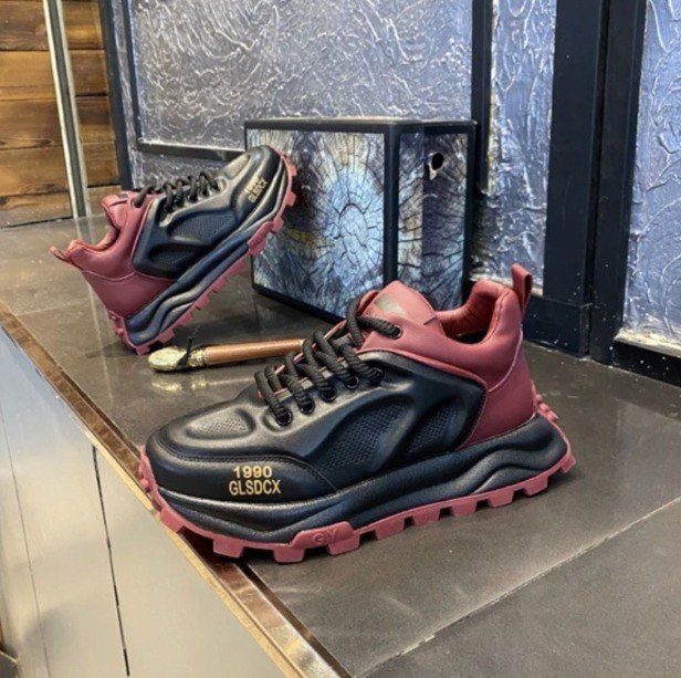 Men's Black and Red chunky platform sneakers
