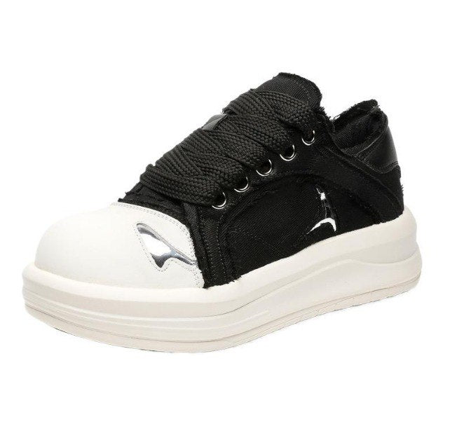 Unisex Smiling Canvas Black Sneakers