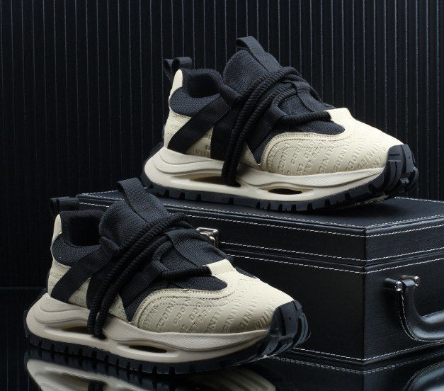 Men's Black and Beige thick-soled sneakers